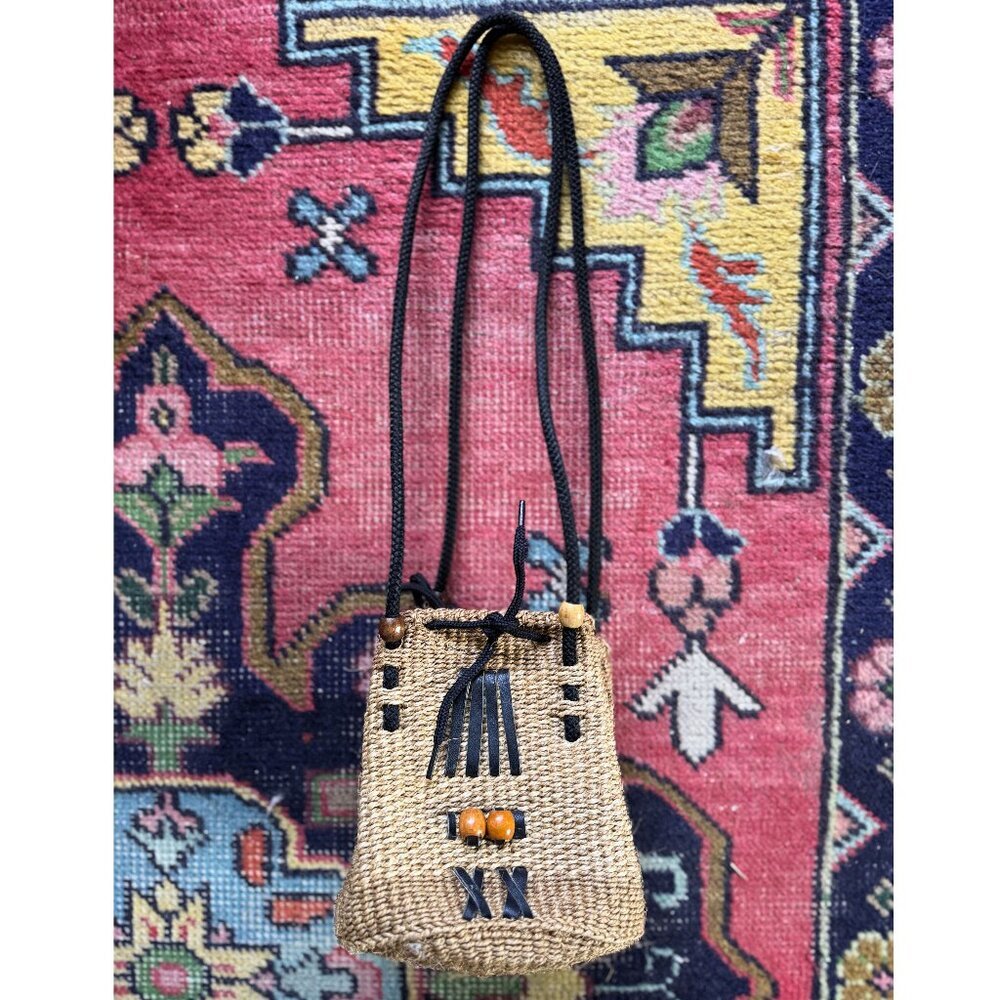 Handmade Woven Raffia Mini Bucket Crossbody Boho Festival Bag